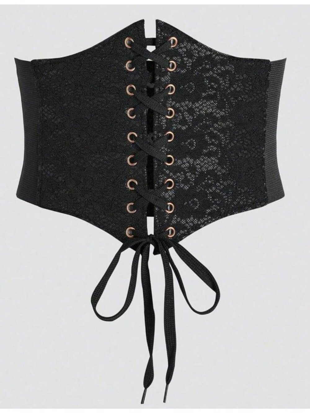 Black Lace-Up Elastic Belt With Floral Lace Design XXL